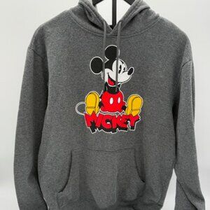 Disney Mickey Mouse Hoodie Gray Graphic Pullover Size Medium